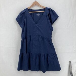 Vineyard Vines Dress Womens XL Navy Performance V Neck Tiered Ruffle Seersucker